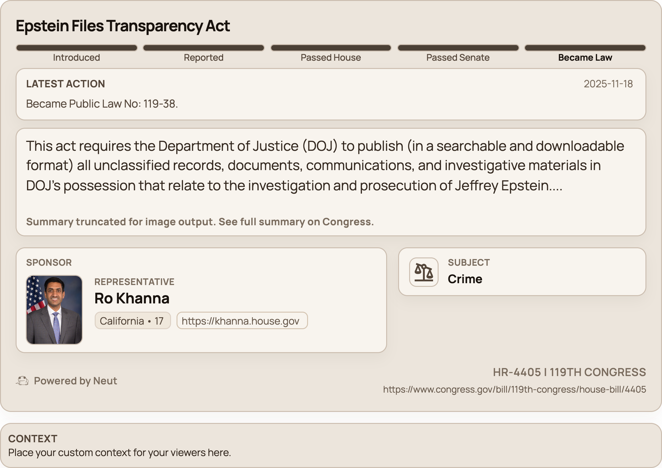 720-width bill preview card for HR 4405 in the Default colorway