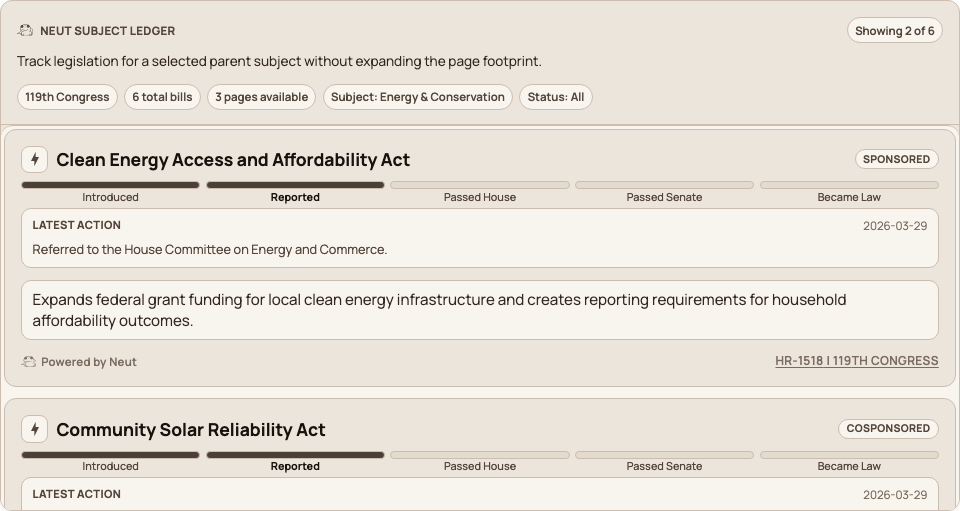 Legislation Log widget with fields locked